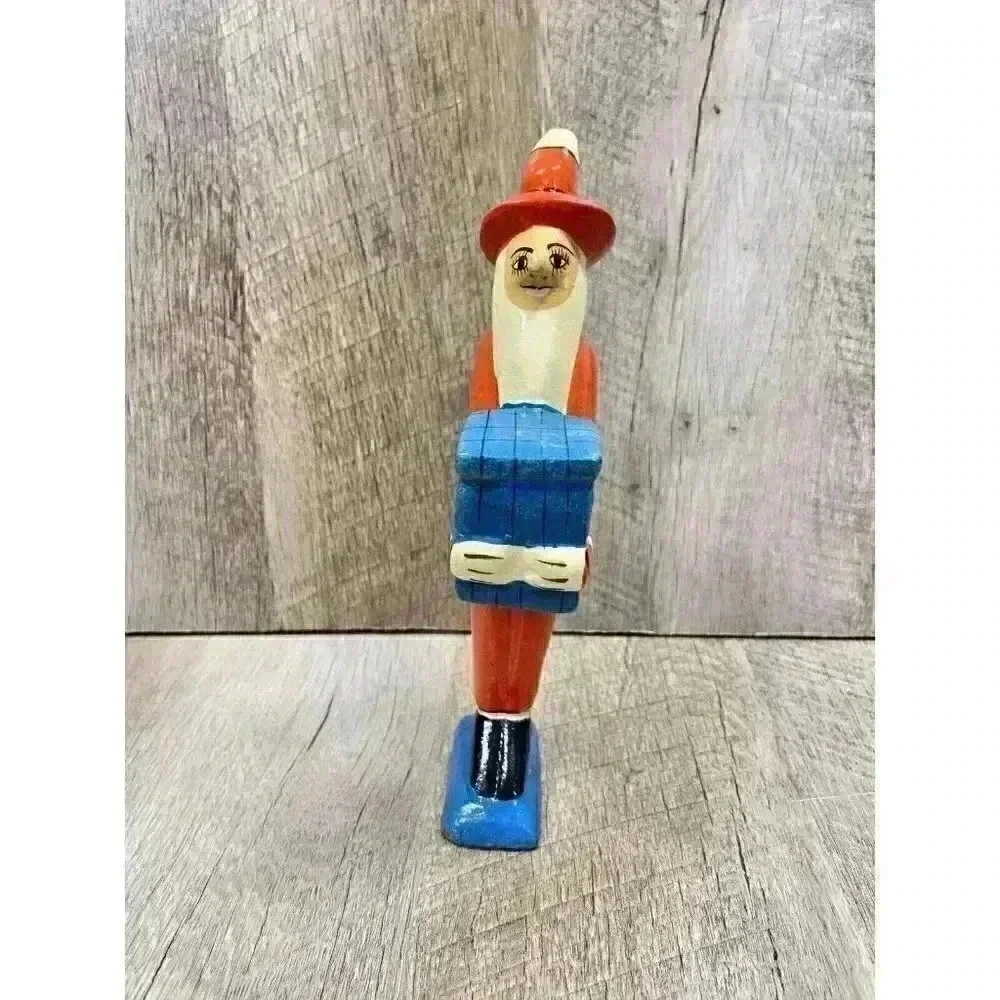 Handmade Wooden Santa Figure Present Carved Folk Art Yvens Leger Made In Haiti